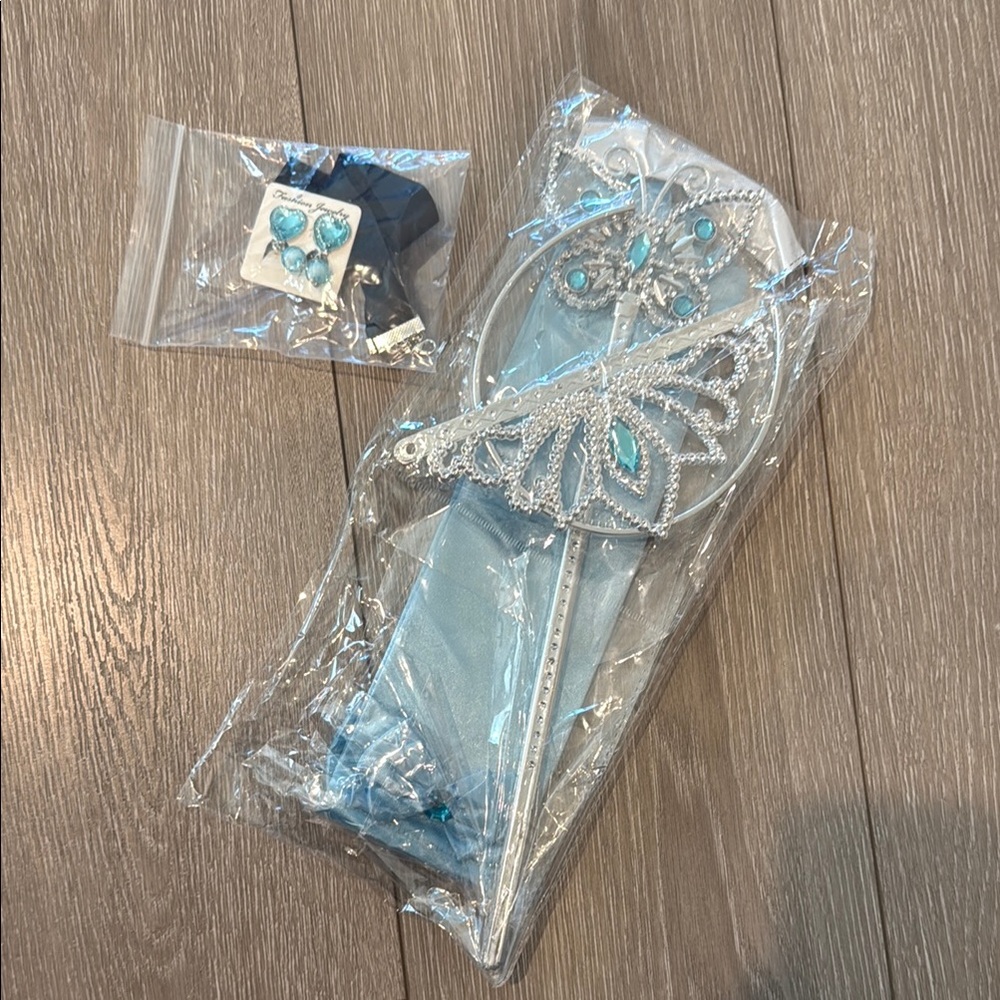 Cinderella Silver and Blue Butterfly Wand and Earrings Set